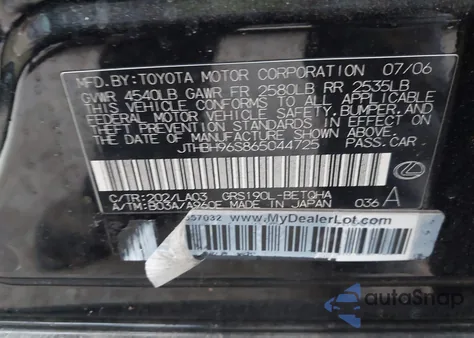 2006 Lexus Gs 300 z USA, uszkodzony, nr VIN JTHBH96S865044725